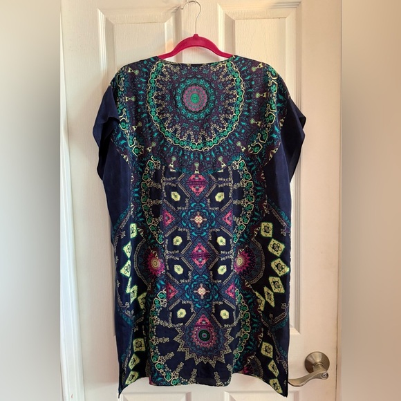 Anthropologie Mauve Multi Color Patterned Dress Size PL 100% Silk Boho Chic - Picture 2 of 8